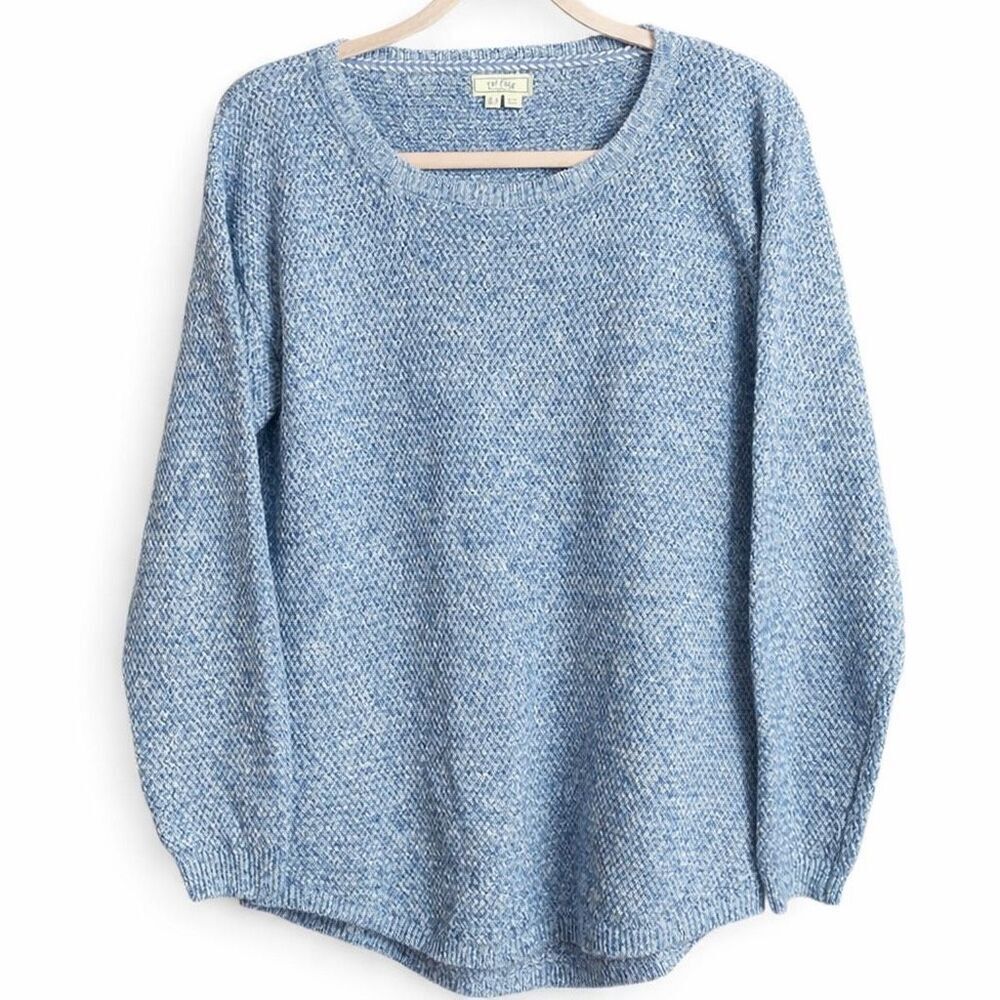 FAT FACE Blue Marled Light Knit Sweater Scoop Neck Relaxed Fit Size 4